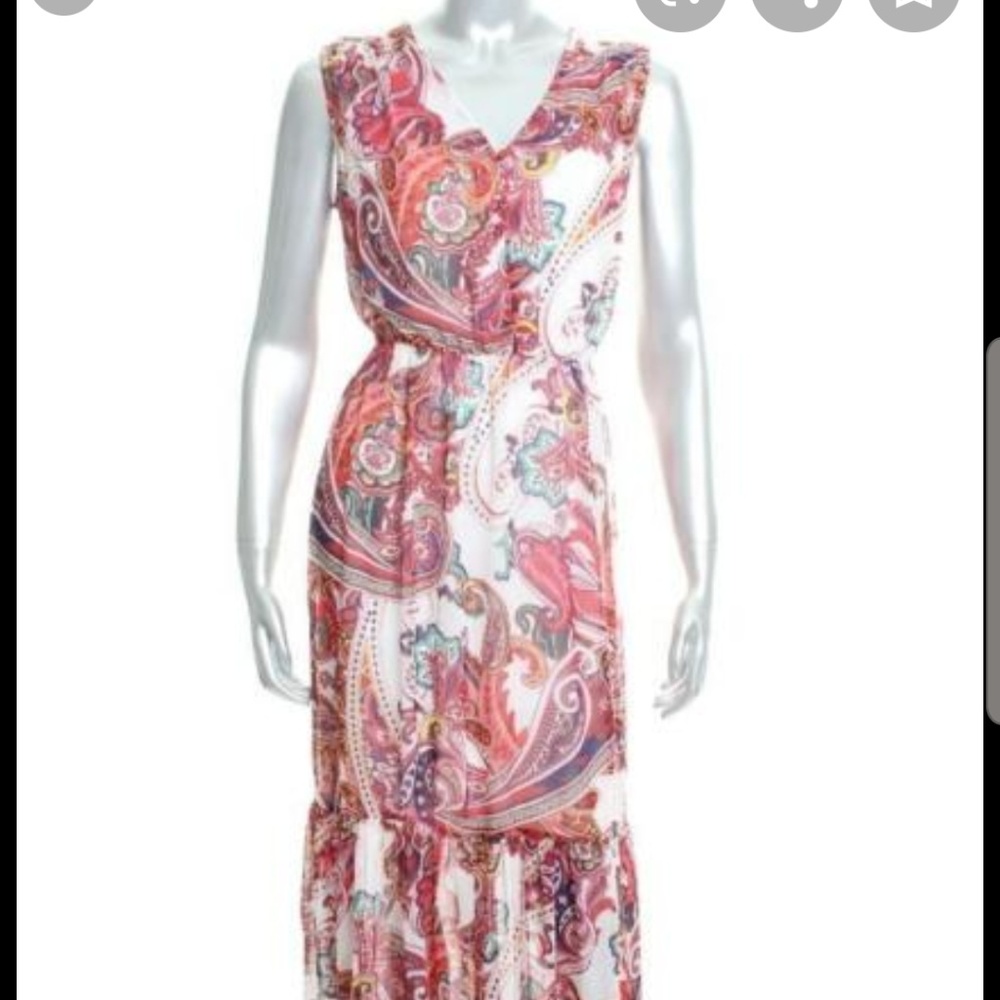 ECI Floral Chiffon Overlay Maxi Long Dress, size L